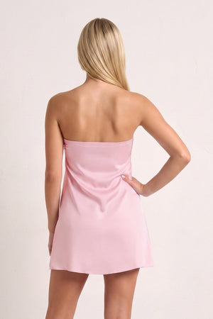 Pink Strapless A-Line Satin Homecoming Dress with Ribbon (4) | KISSPROM