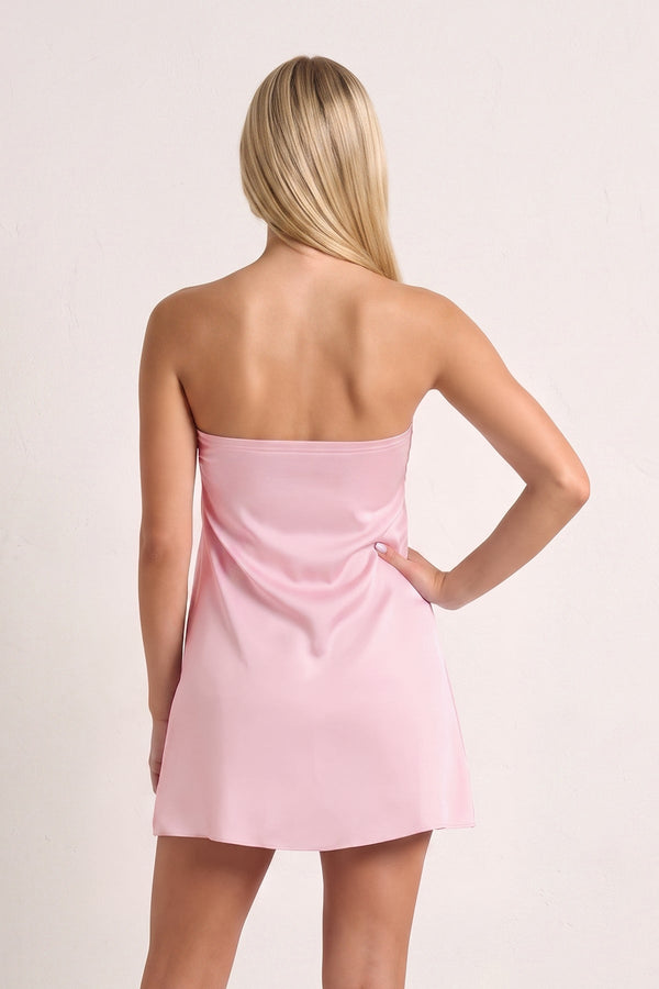 Pink Strapless A-Line Satin Homecoming Dress with Ribbon (4) | KISSPROM