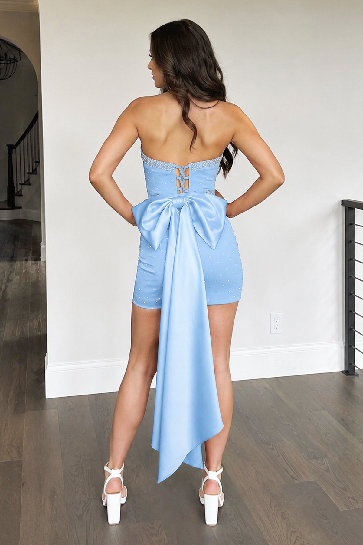 Red Strapless Beaded Sheath Short Prom Dresses Homecoming Dress