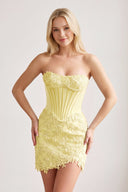 Yellow Strapless Embroidered Lace Sheath Corset Homecoming Dress | KISSPROM