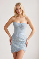 Sky Blue Strapless Embroidered Lace Sheath Corset Homecoming Dress - KissProm
