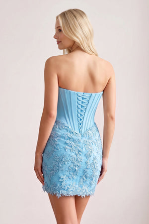 Blue Strapless Embroidered Lace Sheath Corset Homecoming Dress (2) | KISSPROM