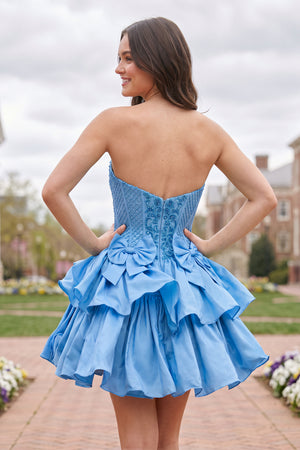 Sky Blue Strapless Sequins A-Line Homecoming Dress With Bow (2) | KISSPROM