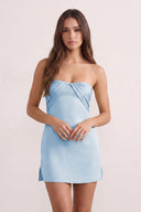 Sky Blue Strapless Sheath Satin Ruched Homecoming Dress with Lace-Up Back | KISSPROM