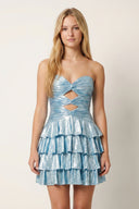 Sky Blue Sweetheart Cut-out A-Line Ruffled Satin Homecoming Dress With Beading – Homecoming Dress by KissProm | Available at KissProm