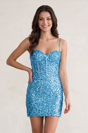 Sky Blue Sweetheart Sequins Bodycon Mini Homecoming Dresses | KISSPROM