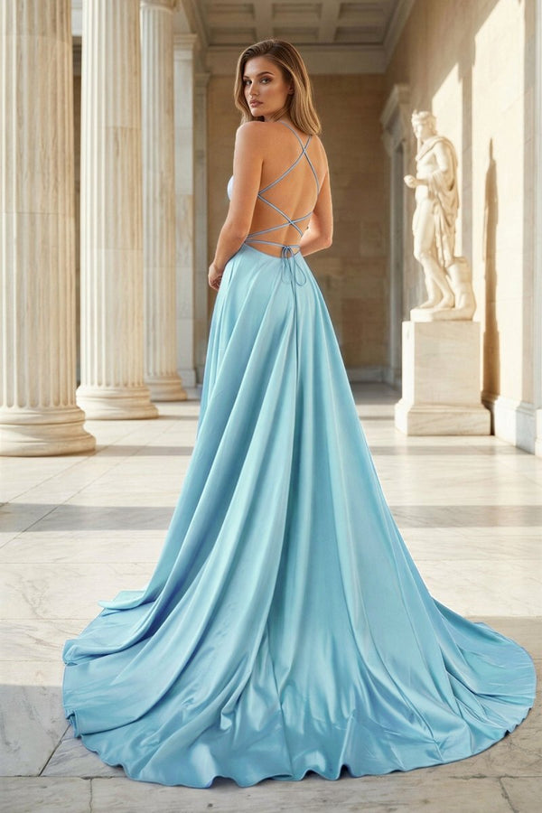 blue dress for baby girl Pink Spaghetti Straps Satin Backless A Line Prom Dress With Pockets blue dress for baby girl Pink Spaghetti Straps Satin Backless A Line Prom Dress With Pockets