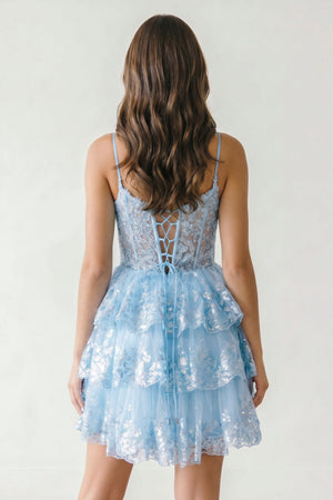 Sky Blue A- Line Sequins Multi-Layers Short Homecoming Dress - KISSPROM