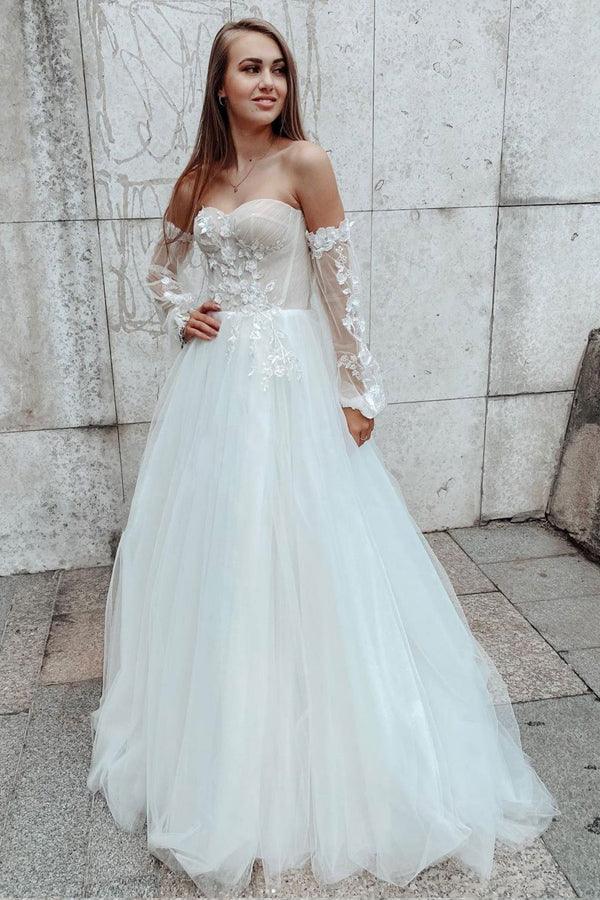 Sleeves Sweetheart A-Line Lace Detachable Sleeves Lace Wedding Dress Diamond White / 20