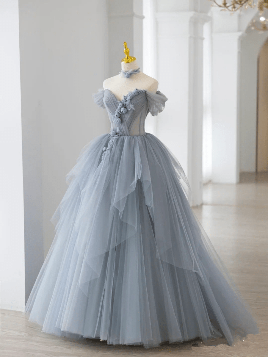 Grey Blue Ball Gown Off The Shoulder Lace-Up Back Quinceanera Dress Grey Blue Ball Gown Off The Shoulder Lace-Up Back Quinceanera Dress