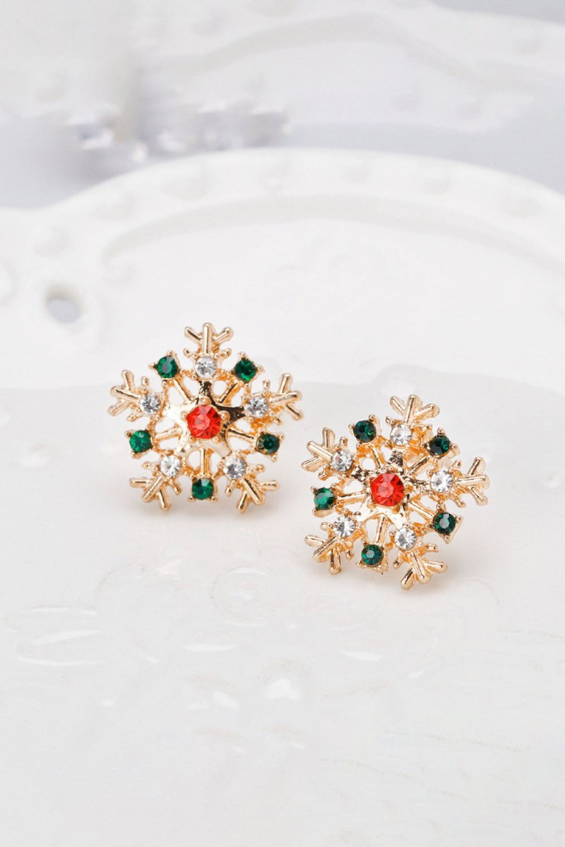 Snowflake Gold Earrings Rhinestones - KissProm