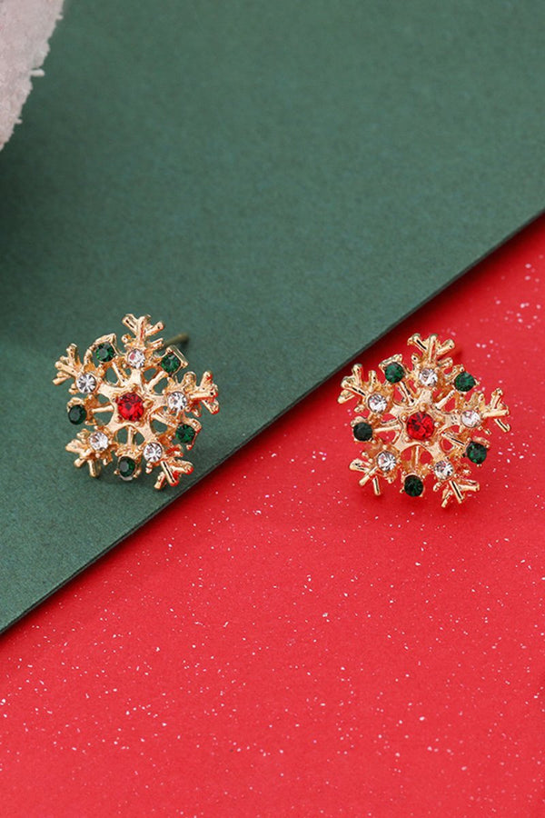 Snowflake Gold Earrings Rhinestones - KissProm