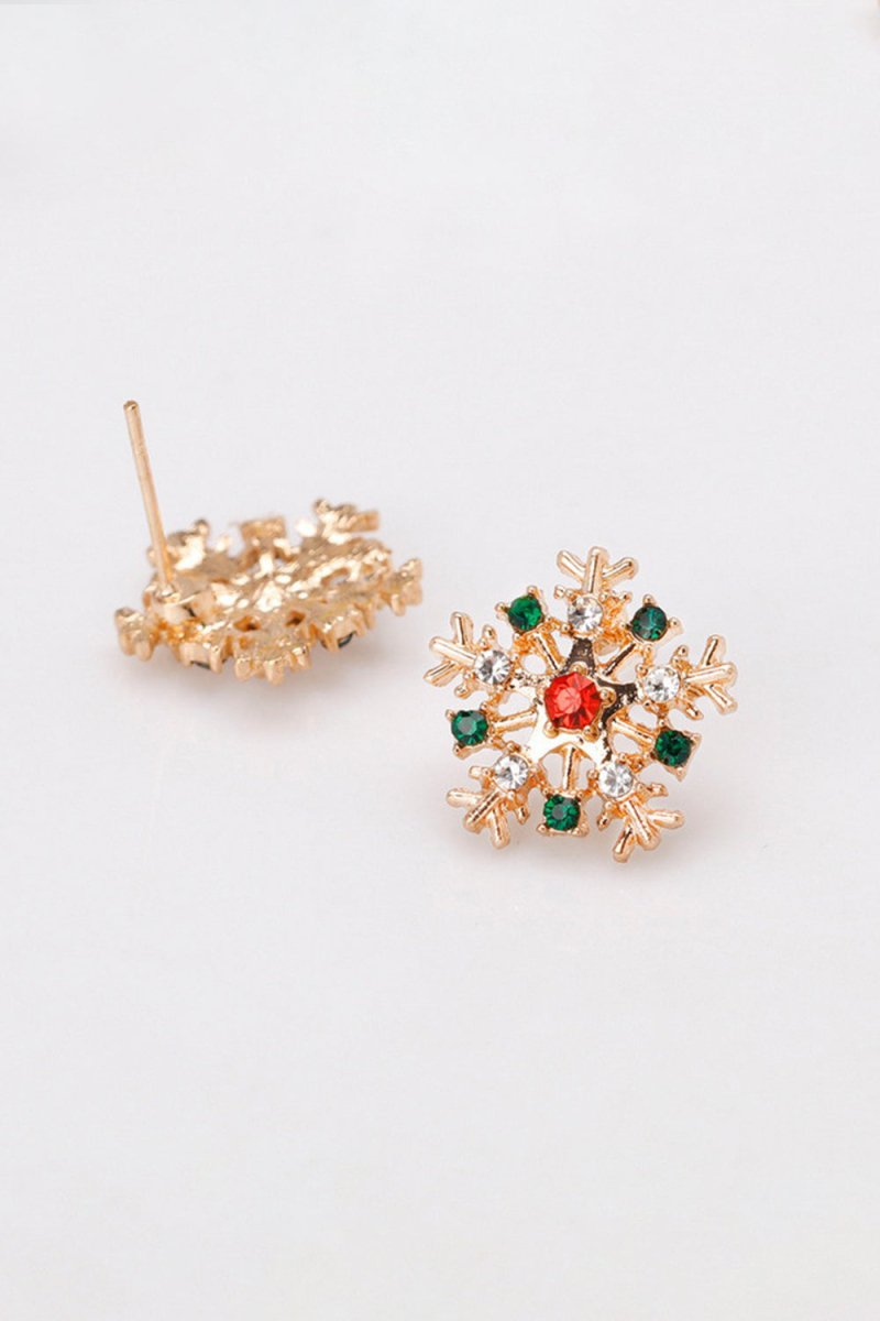 Snowflake Gold Earrings Rhinestones - KissProm