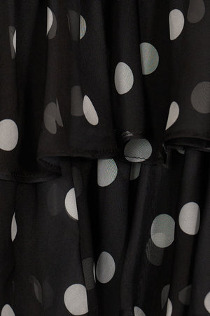 Black Strapless Sheath Polka Dots Chiffon Ruffled Prom Dresses With Bow
