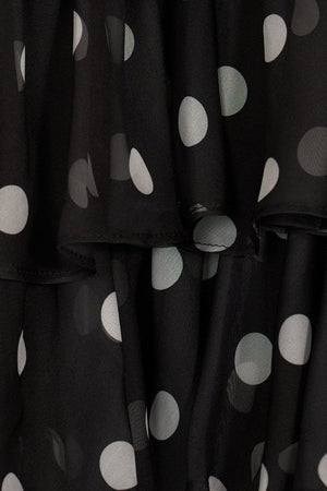 Black Strapless Sheath Polka Dots Chiffon Ruffled Prom Dresses With Bow - KissProm