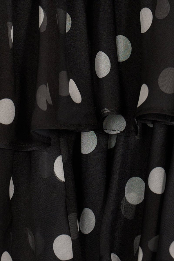 Black Strapless Sheath Polka Dots Chiffon Ruffled Prom Dresses With Bow - KissProm