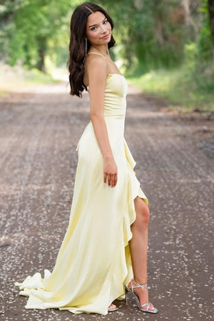 Sophianne | Yellow Spaghetti Straps Mermaid Satin Formal Prom Dress - KissProm