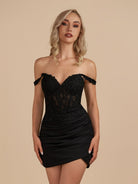 Sova | Black - Bodycon Sweetheart Homecoming Dress with Lace Appliques