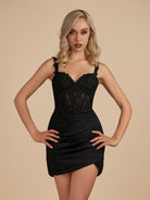 Sova | Black - Bodycon Sweetheart Homecoming Dress with Lace Appliques