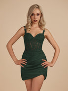 Sova | Dark Green - Bodycon Sweetheart Homecoming Dress with Lace Appliques