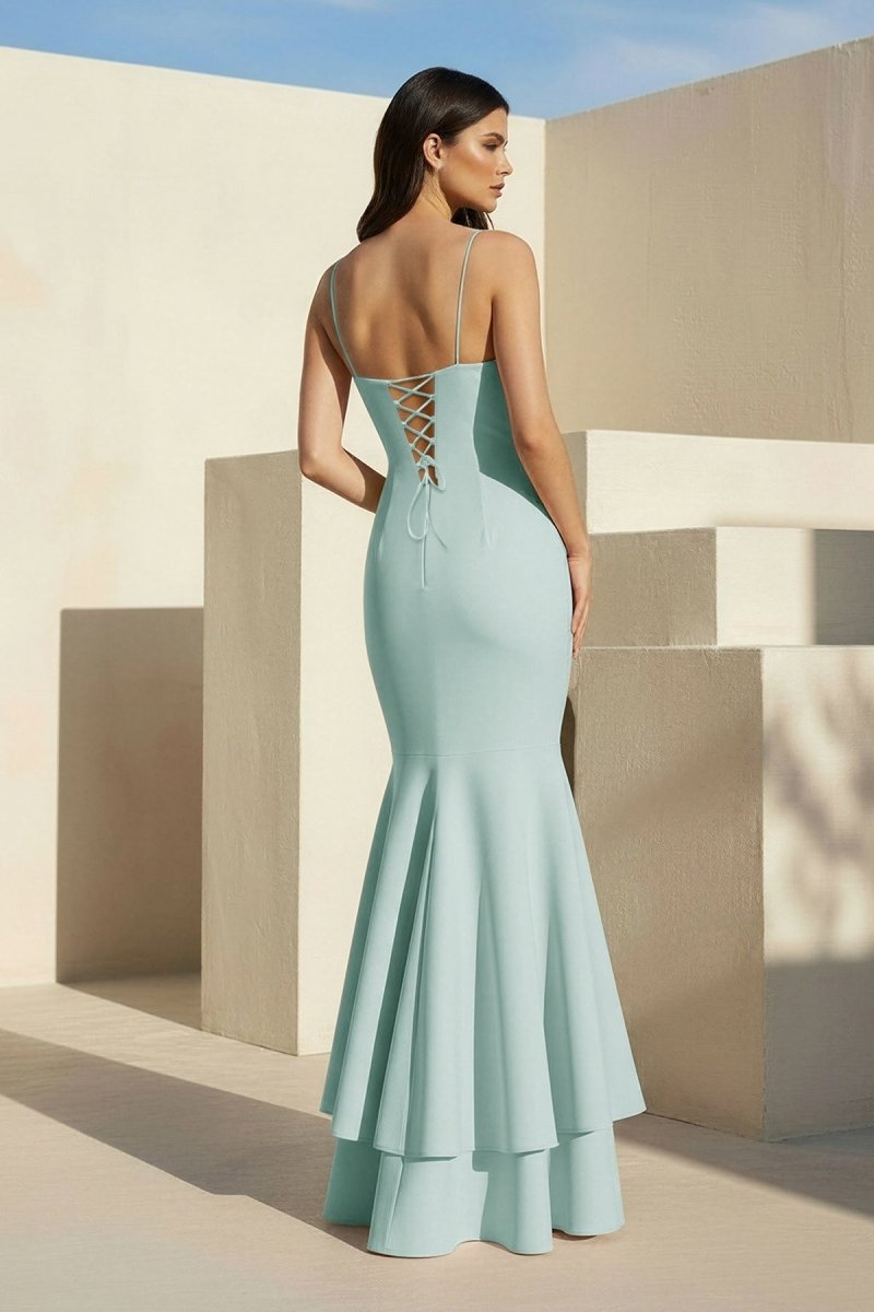 Spade | Pink Spaghetti Straps Mermaid Satin Long Prom Dress - KissProm