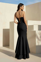 Spade | Pink Spaghetti Straps Mermaid Satin Long Prom Dress - KissProm