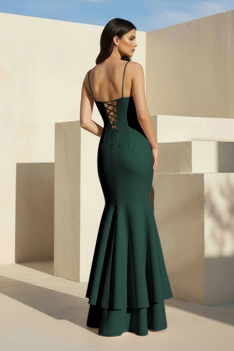 Spade | Pink Spaghetti Straps Mermaid Satin Long Prom Dress - KissProm