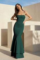 Spade | Pink Spaghetti Straps Mermaid Satin Long Prom Dress - KissProm