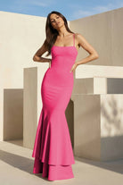 Spade | Pink Spaghetti Straps Mermaid Satin Long Prom Dress - KissProm
