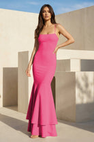 Spade | Pink Spaghetti Straps Mermaid Satin Long Prom Dress - KissProm