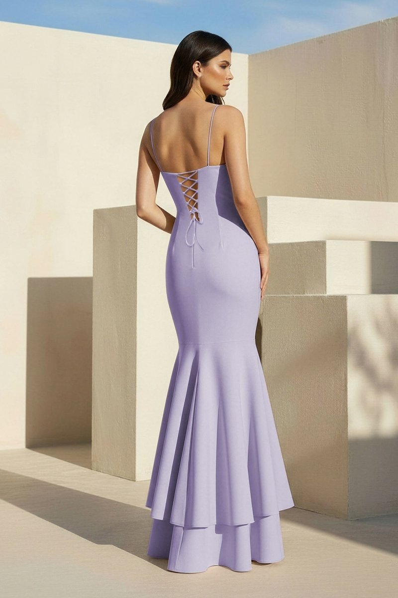 Spade | Pink Spaghetti Straps Mermaid Satin Long Prom Dress - KissProm