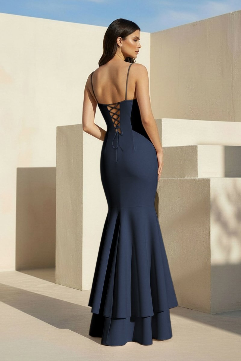 Spade | Pink Spaghetti Straps Mermaid Satin Long Prom Dress - KissProm