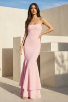 Spade | Pink Spaghetti Straps Mermaid Satin Long Prom Dress - KissProm