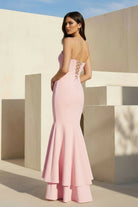 Spade | Pink Spaghetti Straps Mermaid Satin Long Prom Dress - KissProm