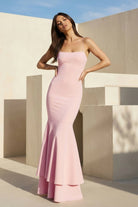 Spade | Pink Spaghetti Straps Mermaid Satin Long Prom Dress - KissProm