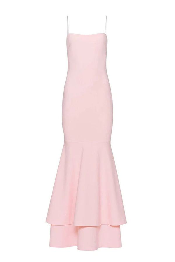 Spade | Pink Spaghetti Straps Mermaid Satin Long Prom Dress - KissProm