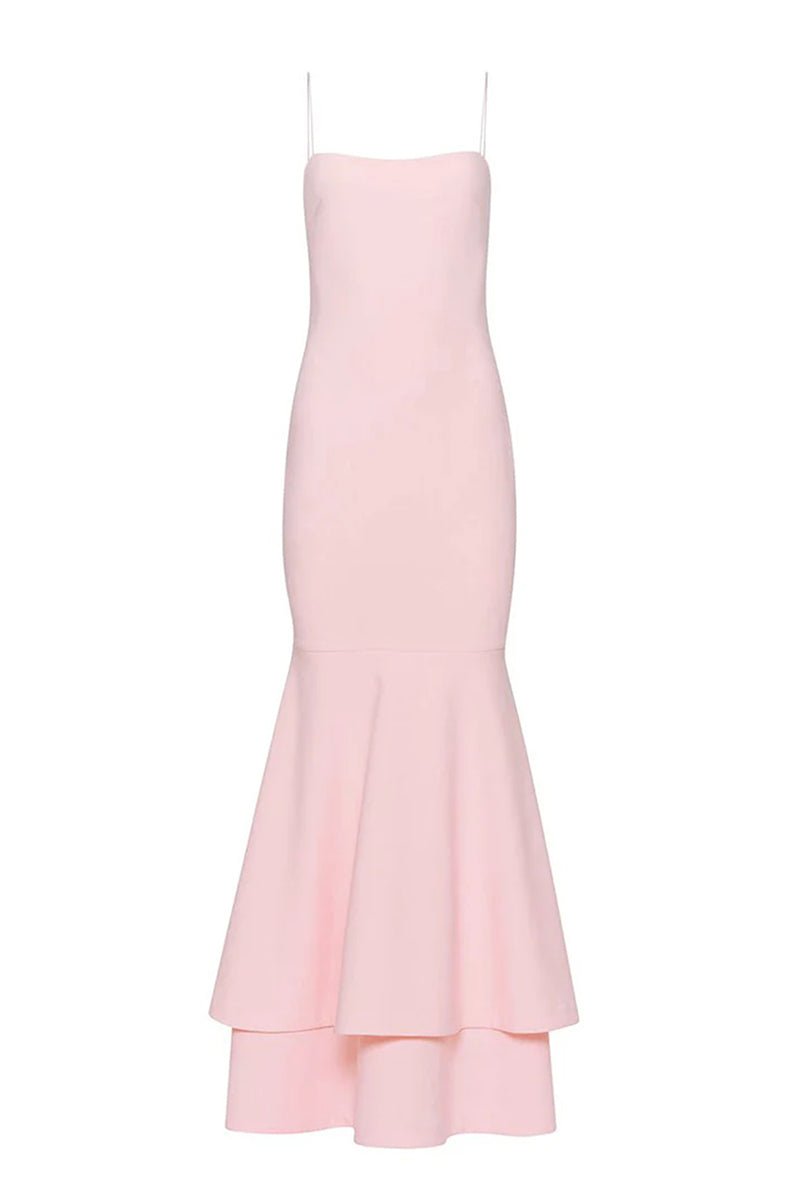 Spade | Pink Spaghetti Straps Mermaid Satin Long Prom Dress - KissProm