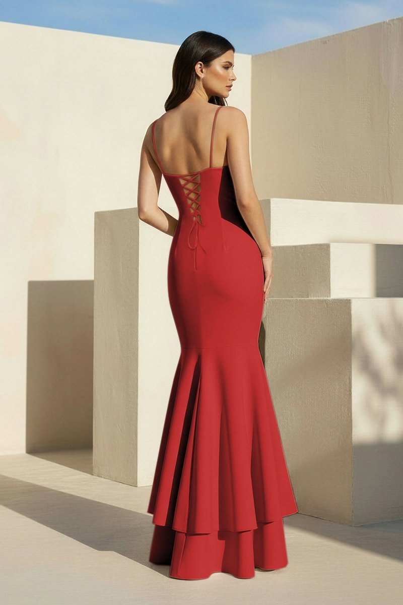 Spade | Pink Spaghetti Straps Mermaid Satin Long Prom Dress - KissProm