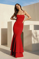 Spade | Pink Spaghetti Straps Mermaid Satin Long Prom Dress - KissProm