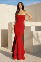 Spade | Pink Spaghetti Straps Mermaid Satin Long Prom Dress - KissProm