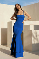 Spade | Pink Spaghetti Straps Mermaid Satin Long Prom Dress - KissProm