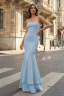 Pink Spaghetti Straps Mermaid Satin Long Prom Dress - KissProm