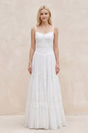 White Spaghetti Sleeveless Chiffon Beach Boho Wedding Dress - KISSPROM