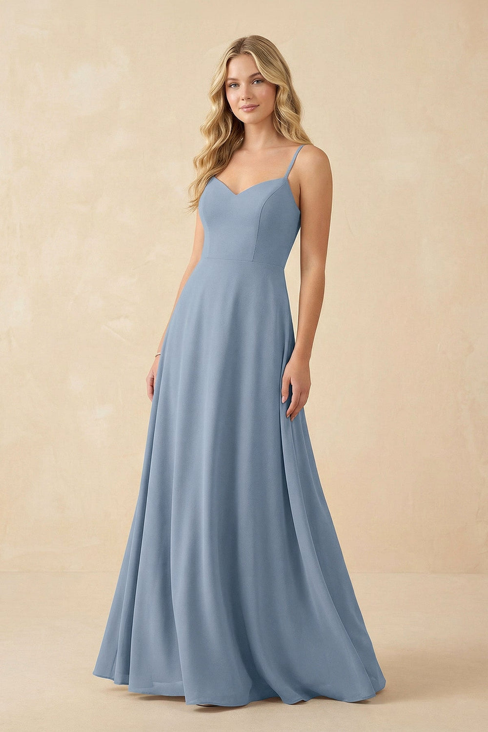 A-Line Chiffon Spaghetti Strap Bridesmaid Dress in Neptune - KissProm BRIDESMAID DRESSES