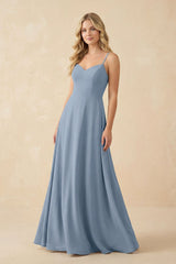 A-Line Chiffon Spaghetti Strap Bridesmaid Dress in Neptune - KissProm BRIDESMAID DRESSES
