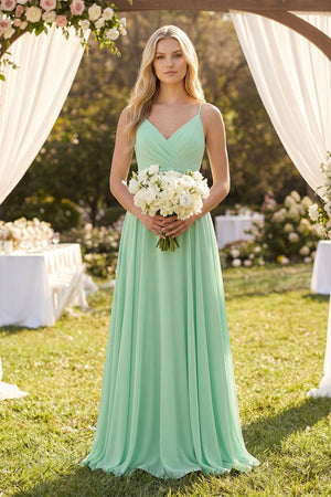 Spaghetti Strap A - Line Chiffon Bridesmaid Dress - KissProm Bridesmaid Dresses