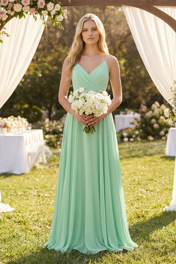 Spaghetti Strap A - Line Chiffon Bridesmaid Dress - KissProm Bridesmaid Dresses