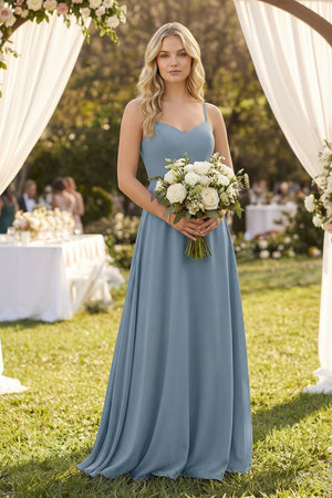 A-Line Chiffon Spaghetti Strap Bridesmaid Dress in Neptune - KissProm BRIDESMAID DRESSES