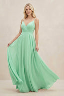 A-Line Spaghetti Strap Chiffon Bridesmaid Dress in Pale Pistachio - KissProm BRIDESMAID DRESSES