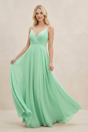 A-Line Spaghetti Strap Chiffon Bridesmaid Dress in Pale Pistachio - KissProm BRIDESMAID DRESSES